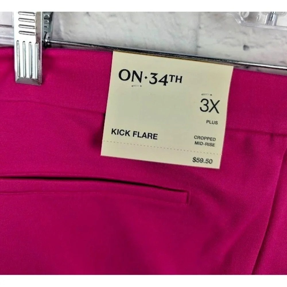 On 34th Trendy Plus Size 3X Ponte Kick-Flare Ankle Mid-Rise Crop Pants Hot Pink